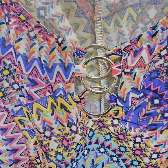 NOTATIONS Tiered Ruffle Front XL Short Flutter Sleeve Slinky Stretch Knit Top - Picture 4 of 11